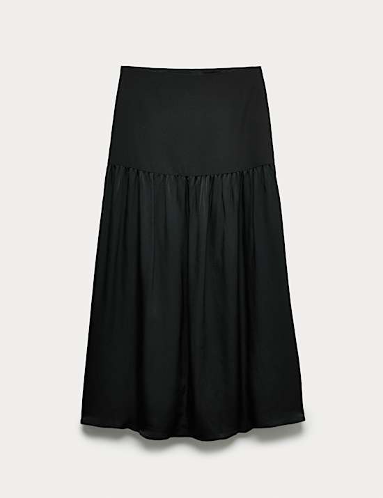 Satin Dropped Waist Maxi A-Line Skirt