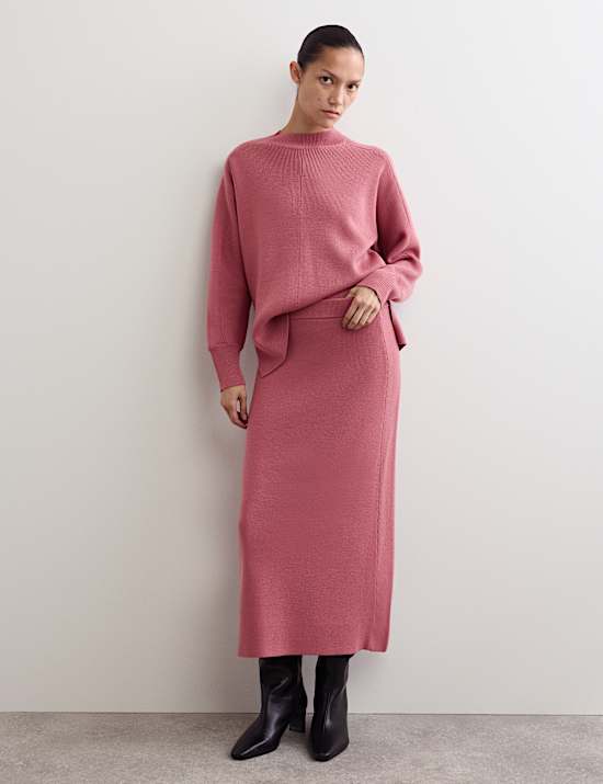 Μίντι πλεκτή φούστα από 100% μαλλί merino