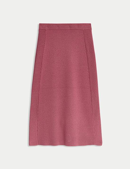 Gebreide midi-rok van zuivere merinowol