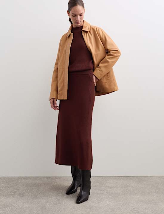 Pure Merino Wool Knitted Midi Skirt