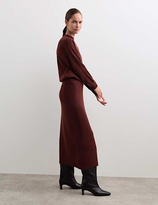 Pure Merino Wool Knitted Midi Skirt