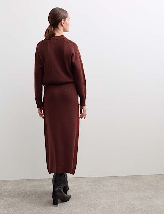 Pure Merino Wool Knitted Midi Skirt