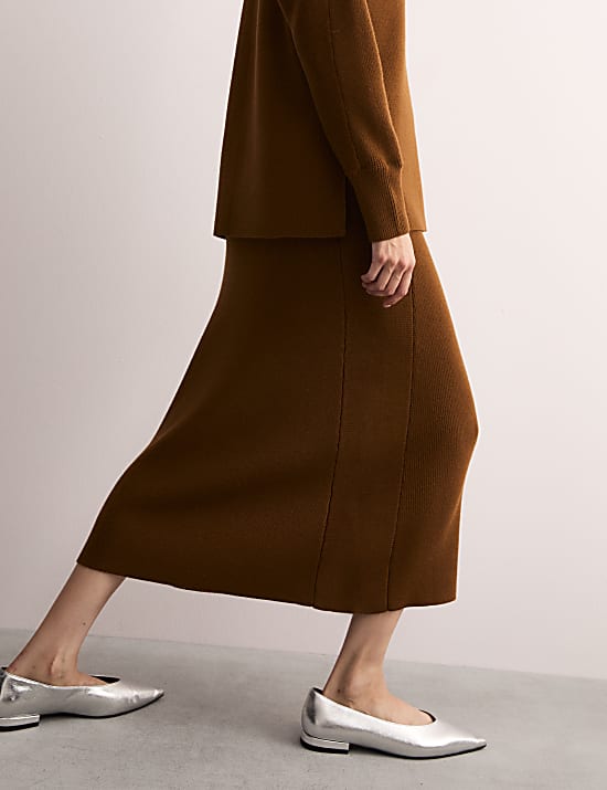 Pure Merino Wool Knitted Midi Skirt