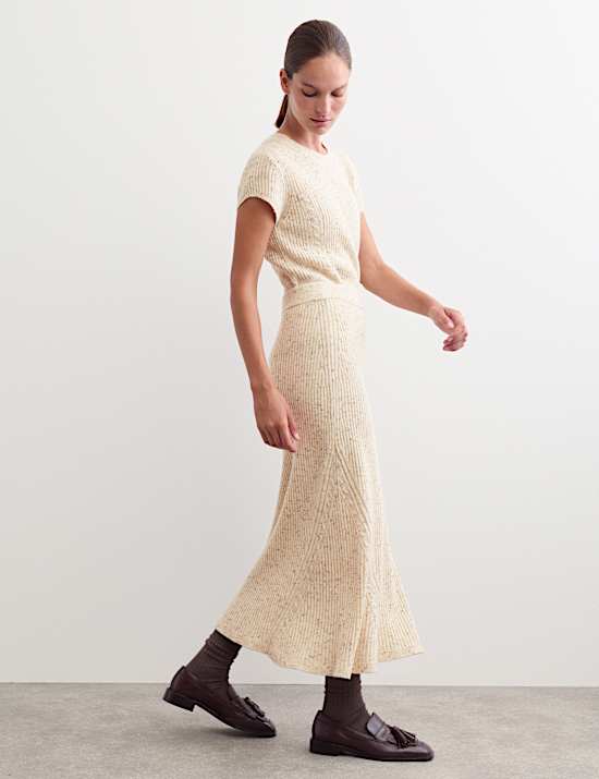 Wool Blend Knitted Midi A-Line Skirt