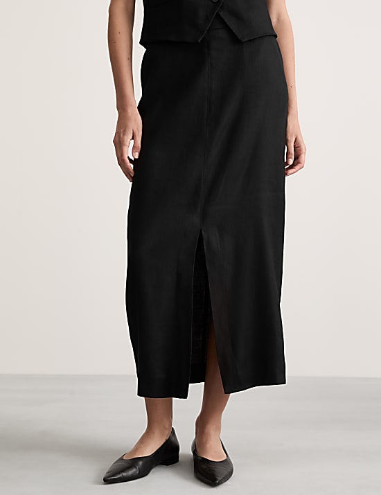 Jupe midi coupe droite en lin m&eacute;lang&eacute;