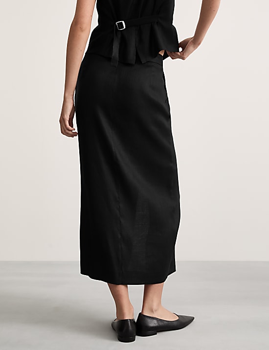 Jupe midi coupe droite en lin m&eacute;lang&eacute;