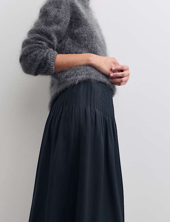 Jupe midi en serg&eacute; de cavalerie nervur&eacute; &agrave; taille &eacute;lastiqu&eacute;e