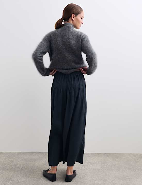 Jupe midi en serg&eacute; de cavalerie nervur&eacute; &agrave; taille &eacute;lastiqu&eacute;e