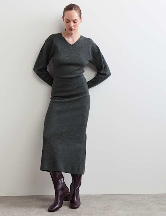 Pure Merino Wool Knitted Column Skirt