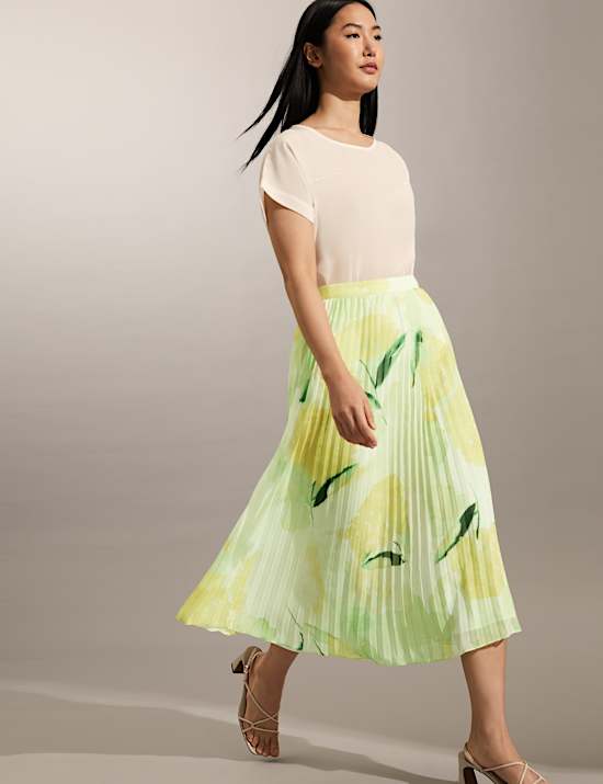 Floral Pleated Midi Skirt