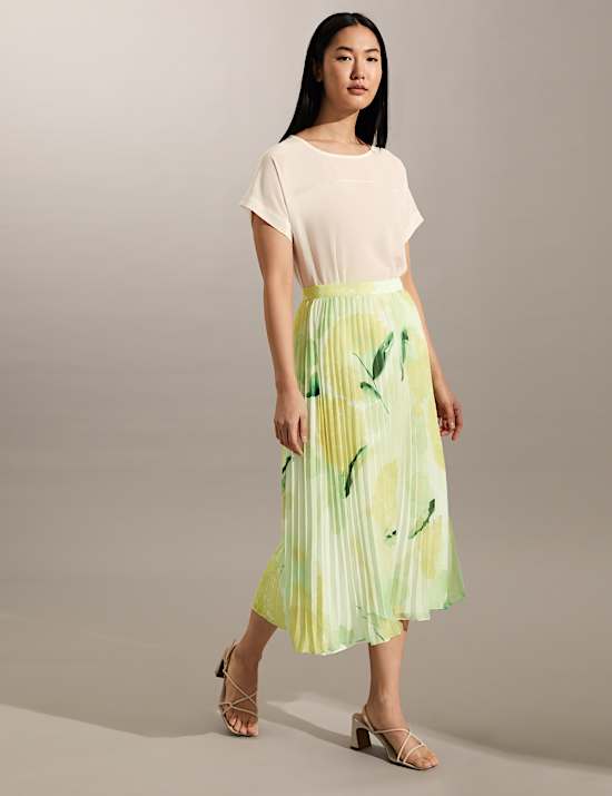 Floral Pleated Midi Skirt