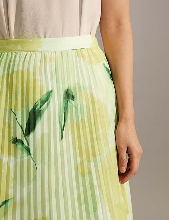 Floral Pleated Midi Skirt