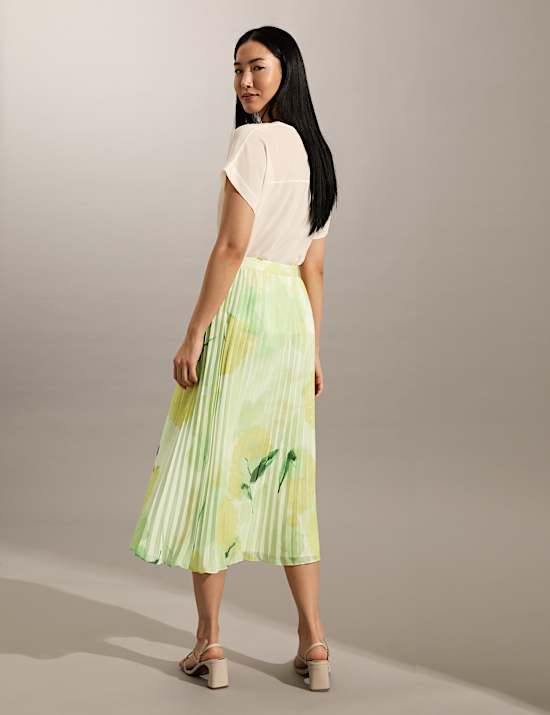 Floral Pleated Midi Skirt