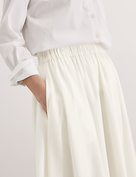 Linen Rich Midi A-Line Skirt