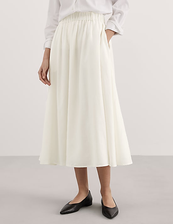 Linen Rich Midi A-Line Skirt