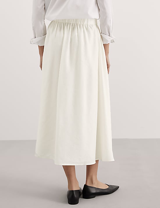 Linen Rich Midi A-Line Skirt
