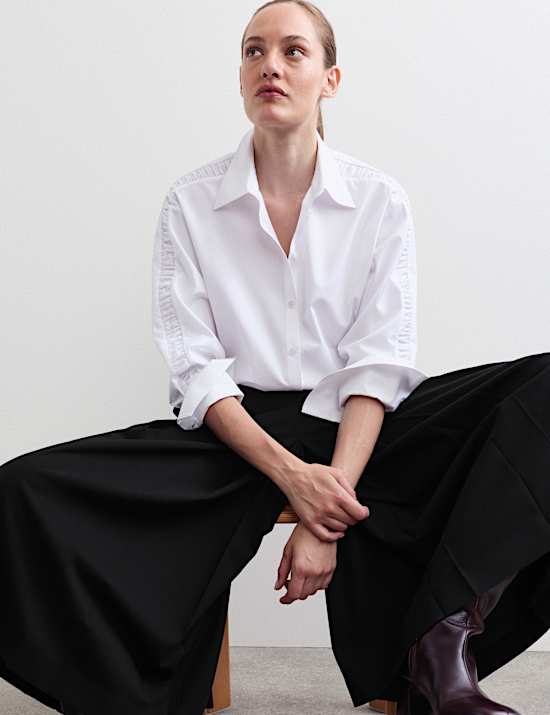 Jupe-culotte pliss&eacute;e coupe large avec laine
