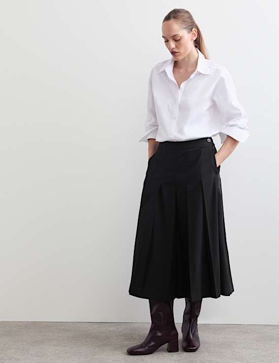 Jupe-culotte pliss&eacute;e coupe large avec laine
