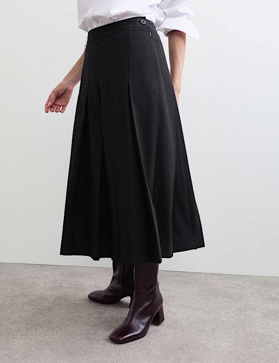 Jupe-culotte pliss&eacute;e coupe large avec laine