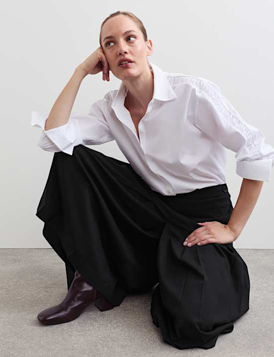 Jupe-culotte pliss&eacute;e coupe large avec laine