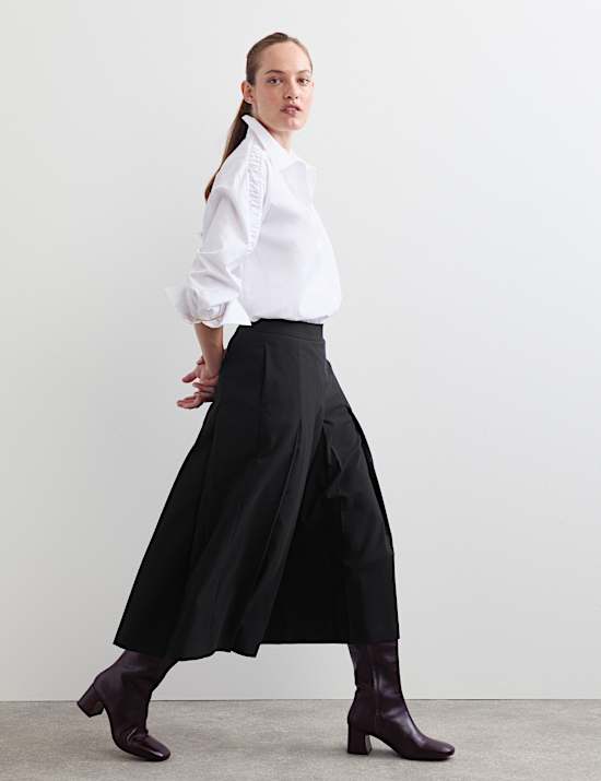 Jupe-culotte pliss&eacute;e coupe large avec laine