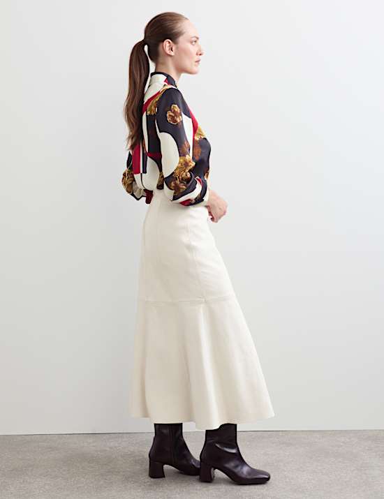 Leather Midi A-Line Skirt