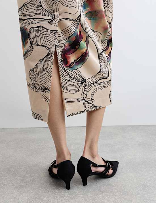 Silk Blend Oyster Print Midi Column Skirt