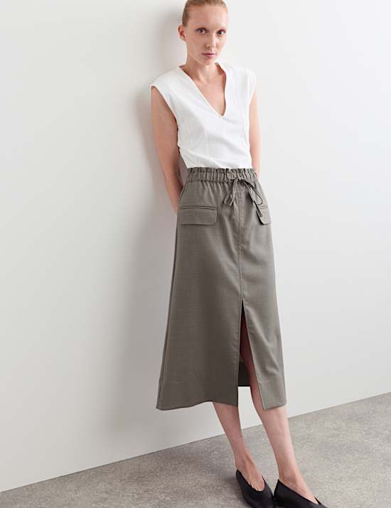 Wool Rich Midi Utility Skirt