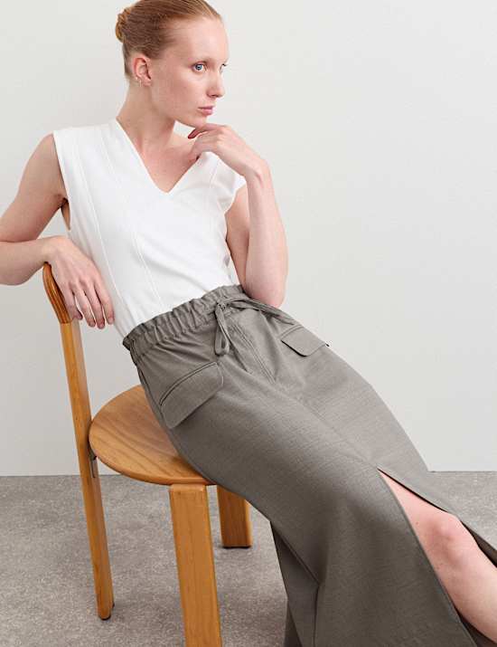 Wool Rich Midi Utility Skirt