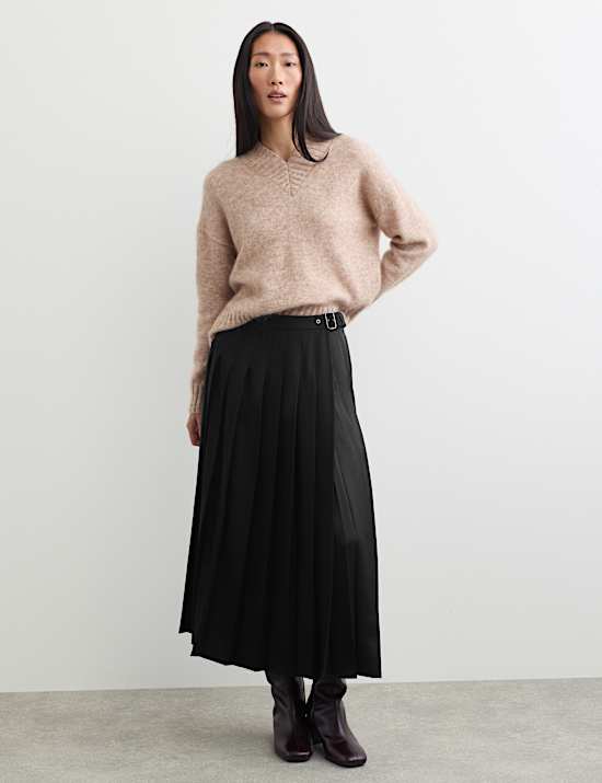 Jupe kilt pliss&eacute;e en laine
