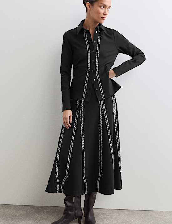 Jersey Embroidered Midi Circle Skirt