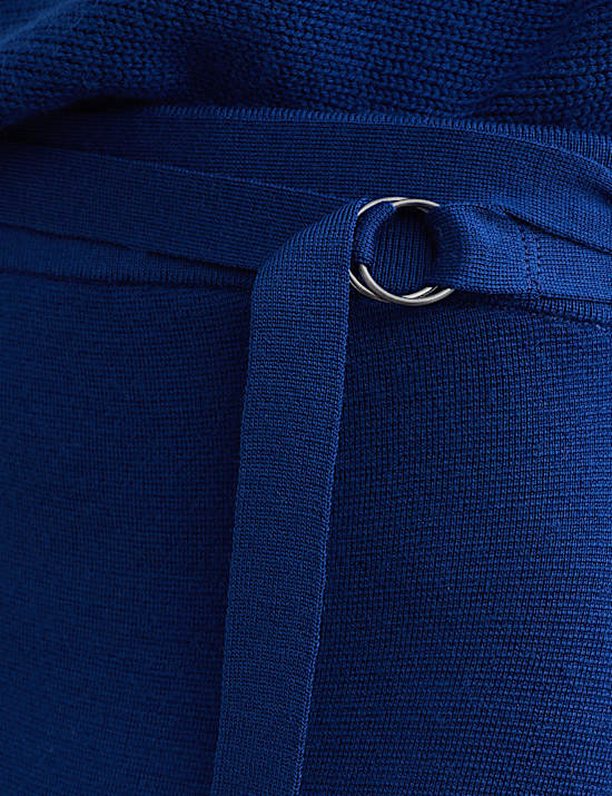 Jupe midi coupe droite en maille 100 % laine m&eacute;rinos