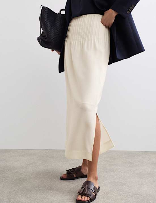 Jupe midi coupe droite pliss&eacute;e