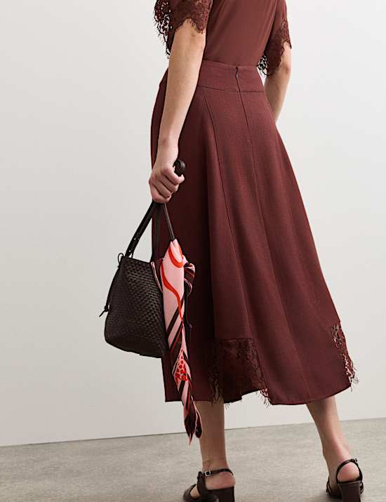 Lace Insert Midi Slip Skirt