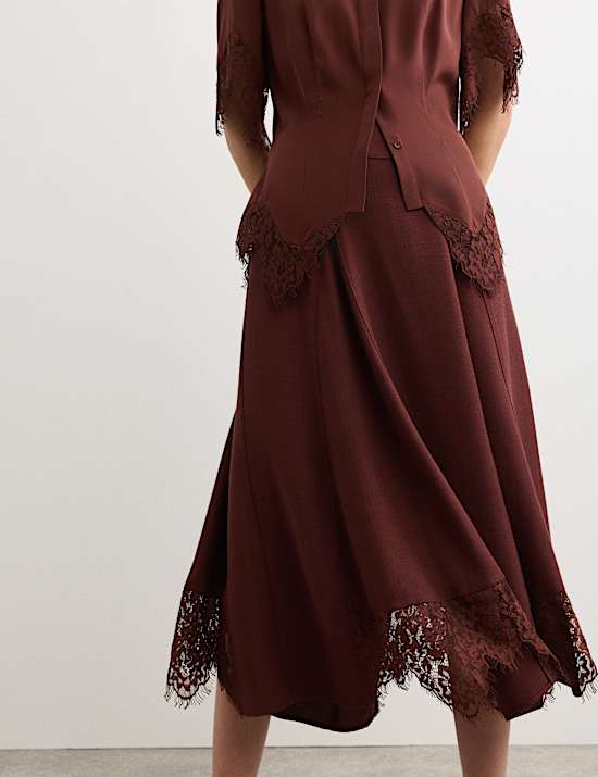 Lace Insert Midi Skirt