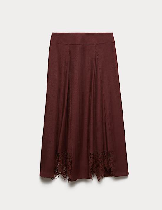Lace Insert Midi Slip Skirt
