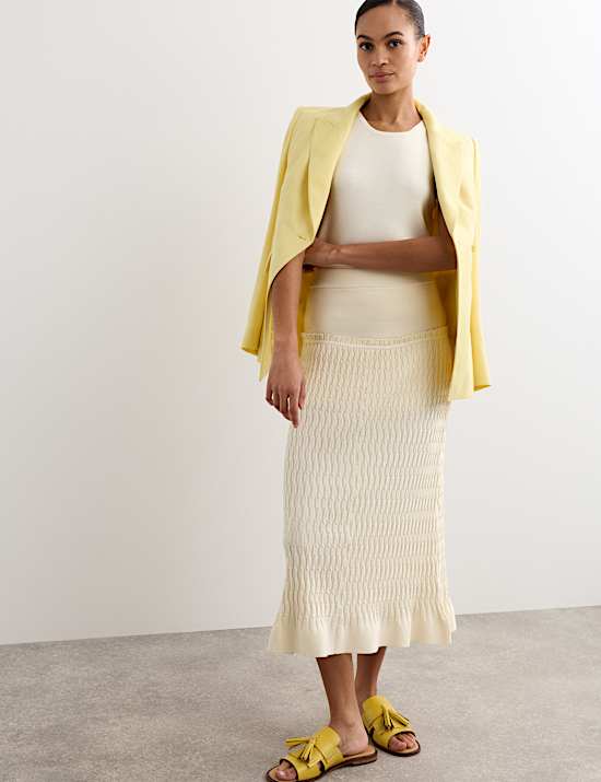 Merino Wool Rich Knitted Pleated Midi Skirt