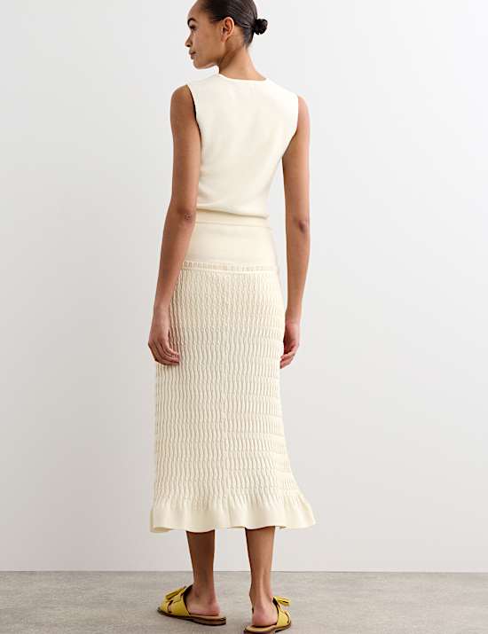 Merino Wool Rich Knitted Pleated Midi Skirt