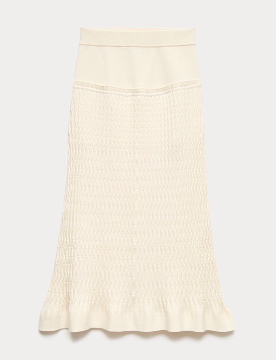 Merino Wool Rich Knitted Pleated Midi Skirt