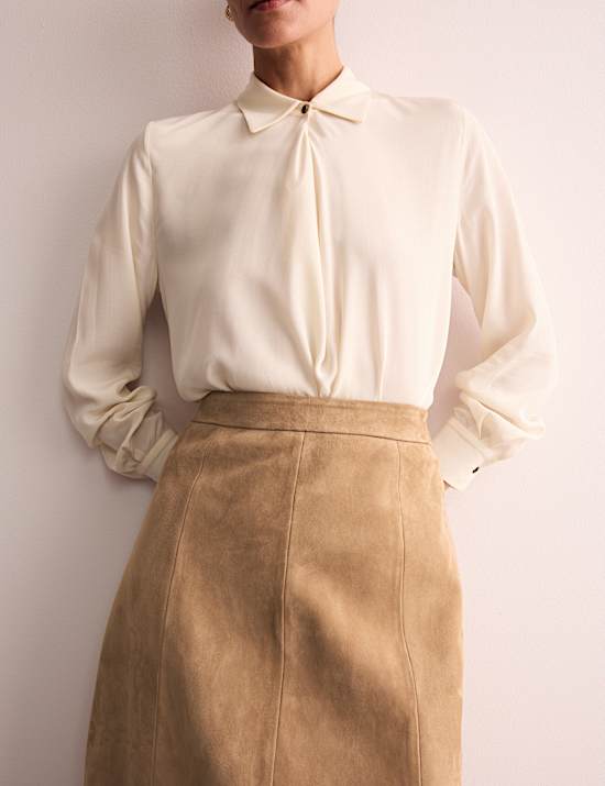 Jupe midi coupe droite en daim