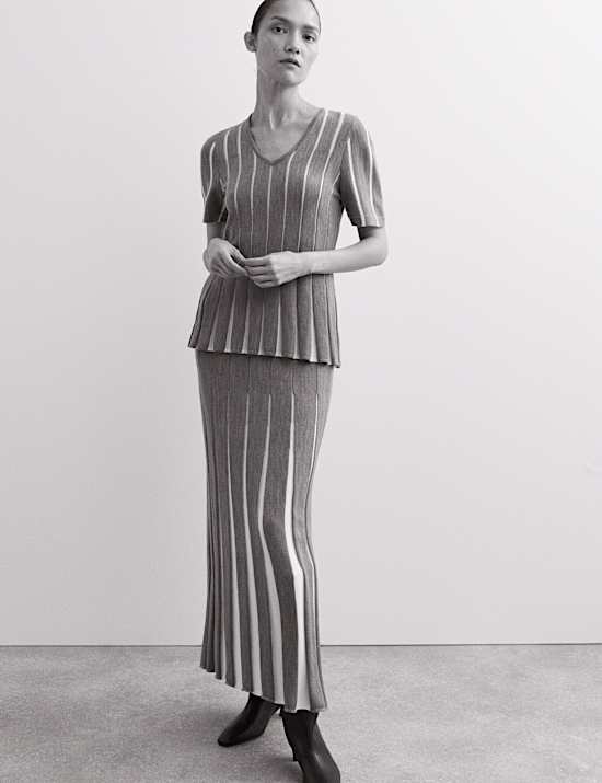 Jupe midi coupe &eacute;vas&eacute;e en maille &agrave; d&eacute;tail couture