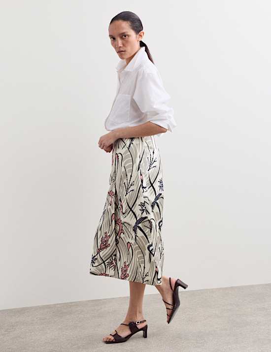Floral Midi A-Line Skirt