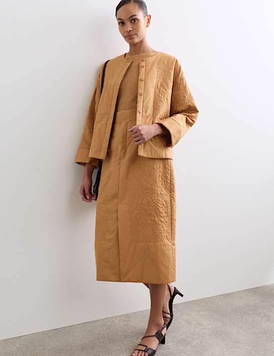 Jupe midi coupe droite matelass&eacute;e 100 % coton