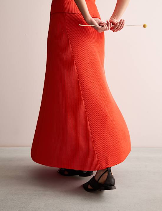 Ribbed Knitted Midaxi A-Line Skirt