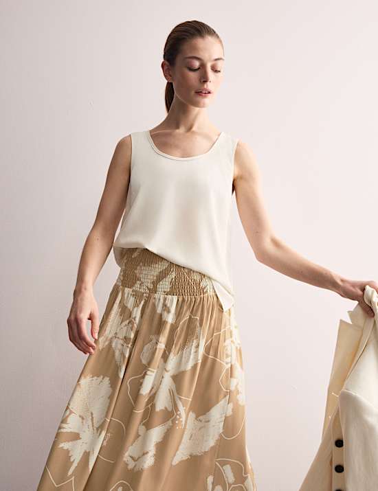 Μίντι φούστα σε γραμμή Α με φλοράλ σχέδιο από 100% μετάξι