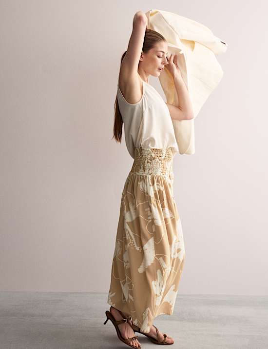 Μίντι φούστα σε γραμμή Α με φλοράλ σχέδιο από 100% μετάξι