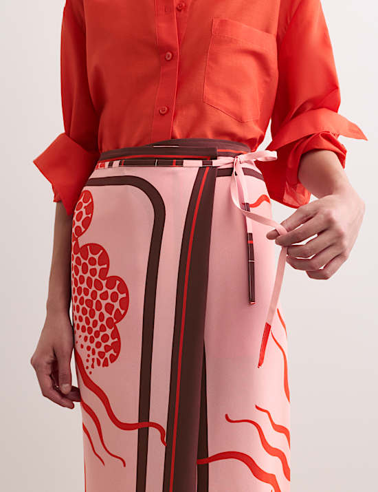 Pure Silk Jellyfish Print Midi Wrap Skirt