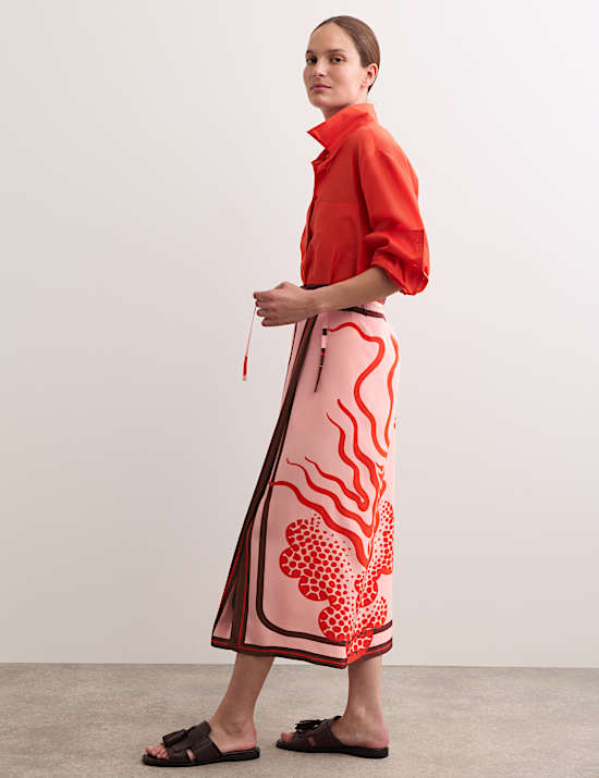 Pure Silk Jellyfish Print Midi Wrap Skirt