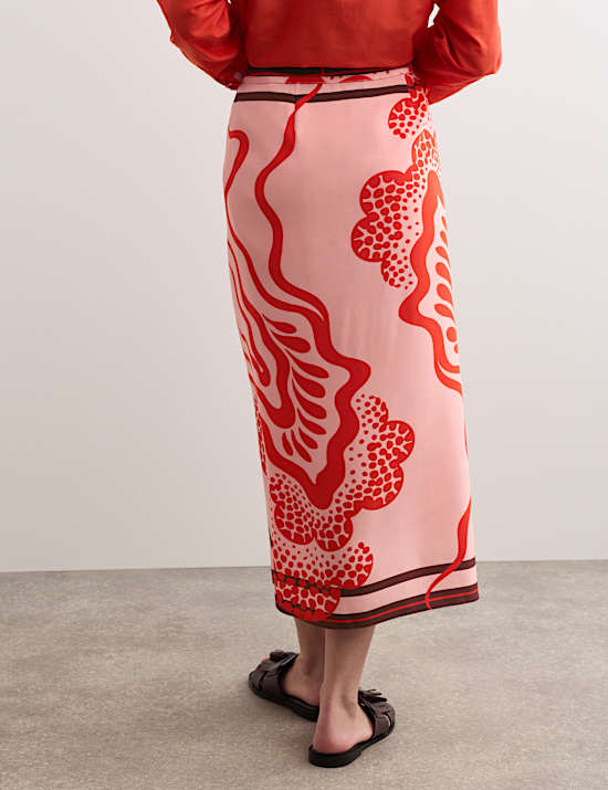 Pure Silk Jellyfish Print Midi Wrap Skirt