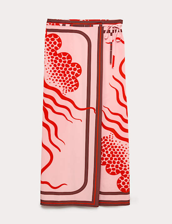 Pure Silk Jellyfish Print Midi Wrap Skirt